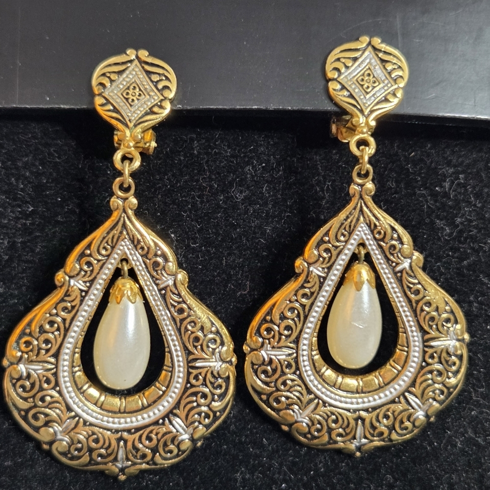 Damascene Toledoware Dangle Earrings Vintage